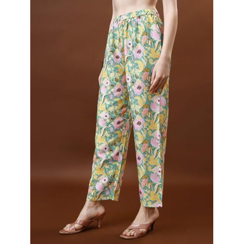 Lookmark Women's Trendy Printed Cotton Blend Straight Light Green Color Kurta And Palazzo Set (Ks2075-M)