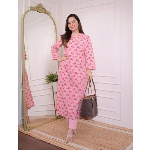 Fabnex Cotton Blend Regular Women Kurta Set (K-56-Pink-M_Pink