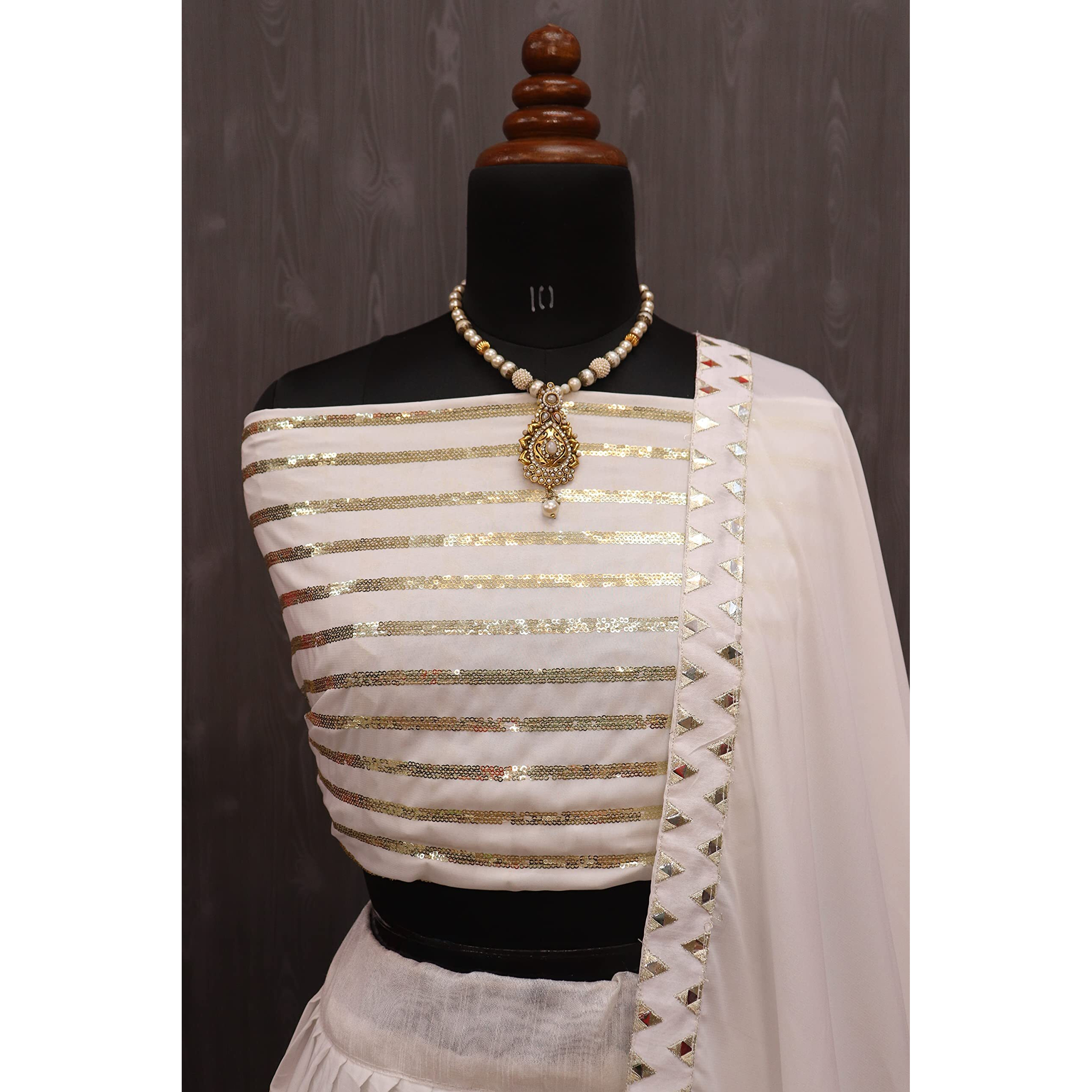 Fashion Basket Women Georgette Semi-Stitched Lehenga Choli (Fb-Lh-L8018_White_Free Size)