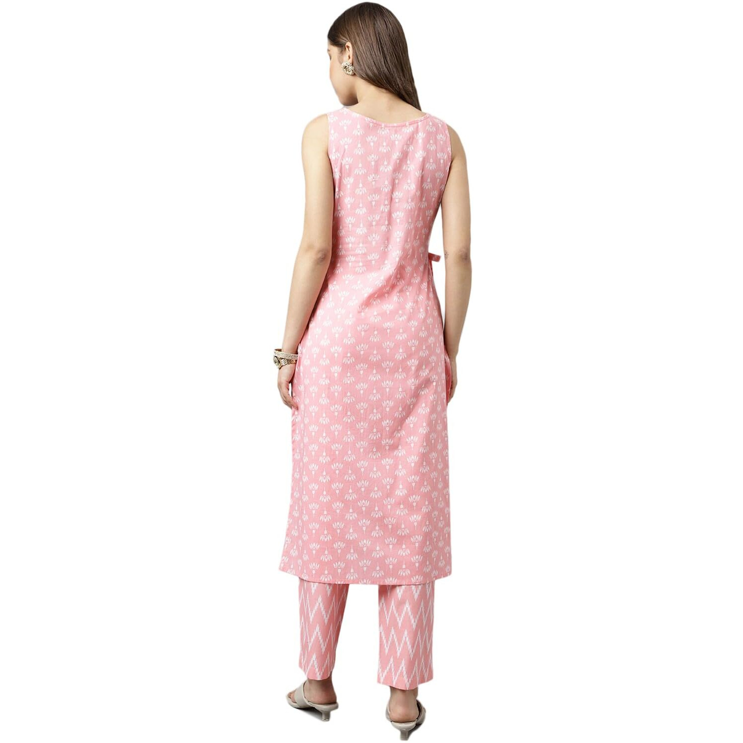 Fiorra Women's Baby Pink Cotton A-Line Kurta With Pant Set0094