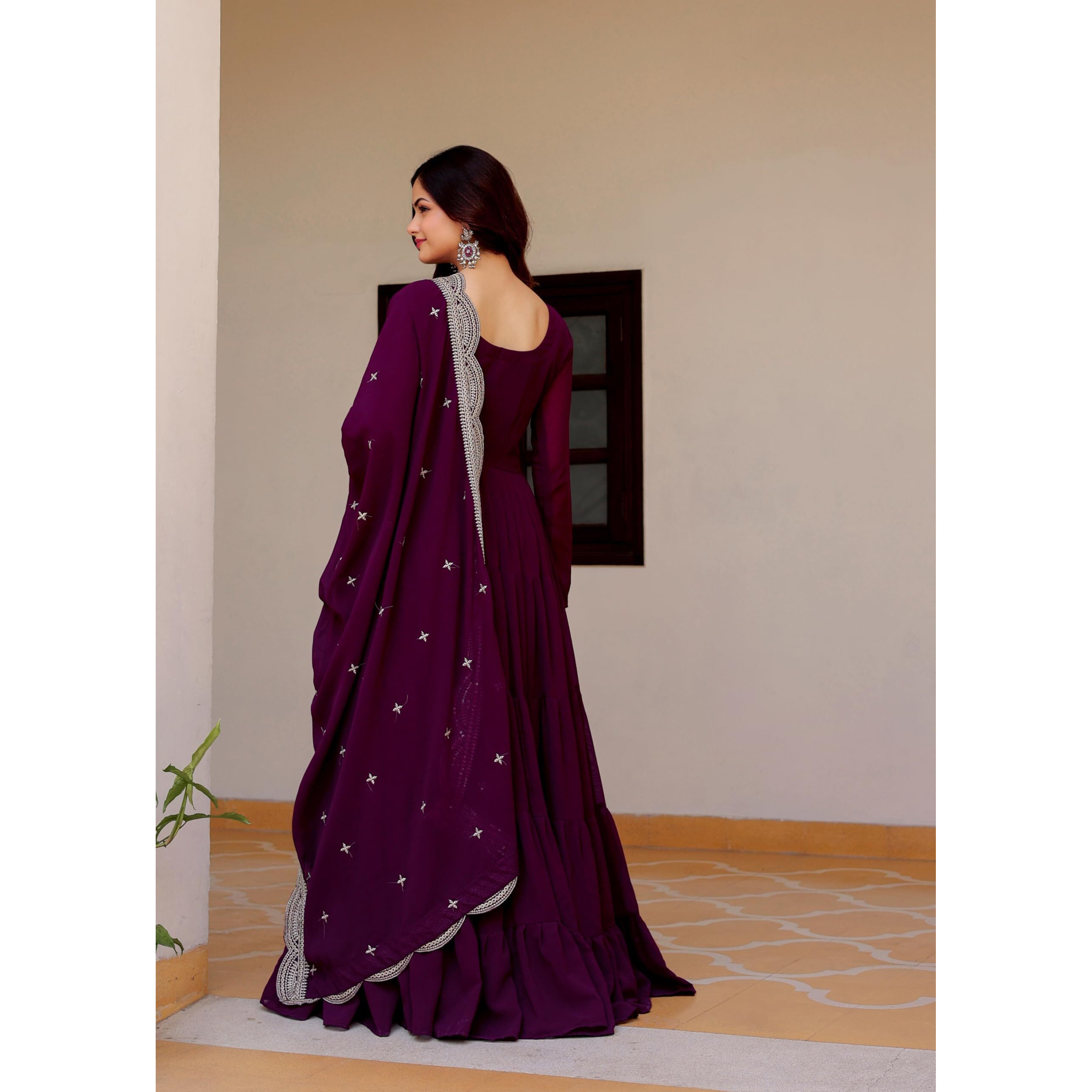 Fashion Basket Georgette Anarkali Kurta Set For Women Purple