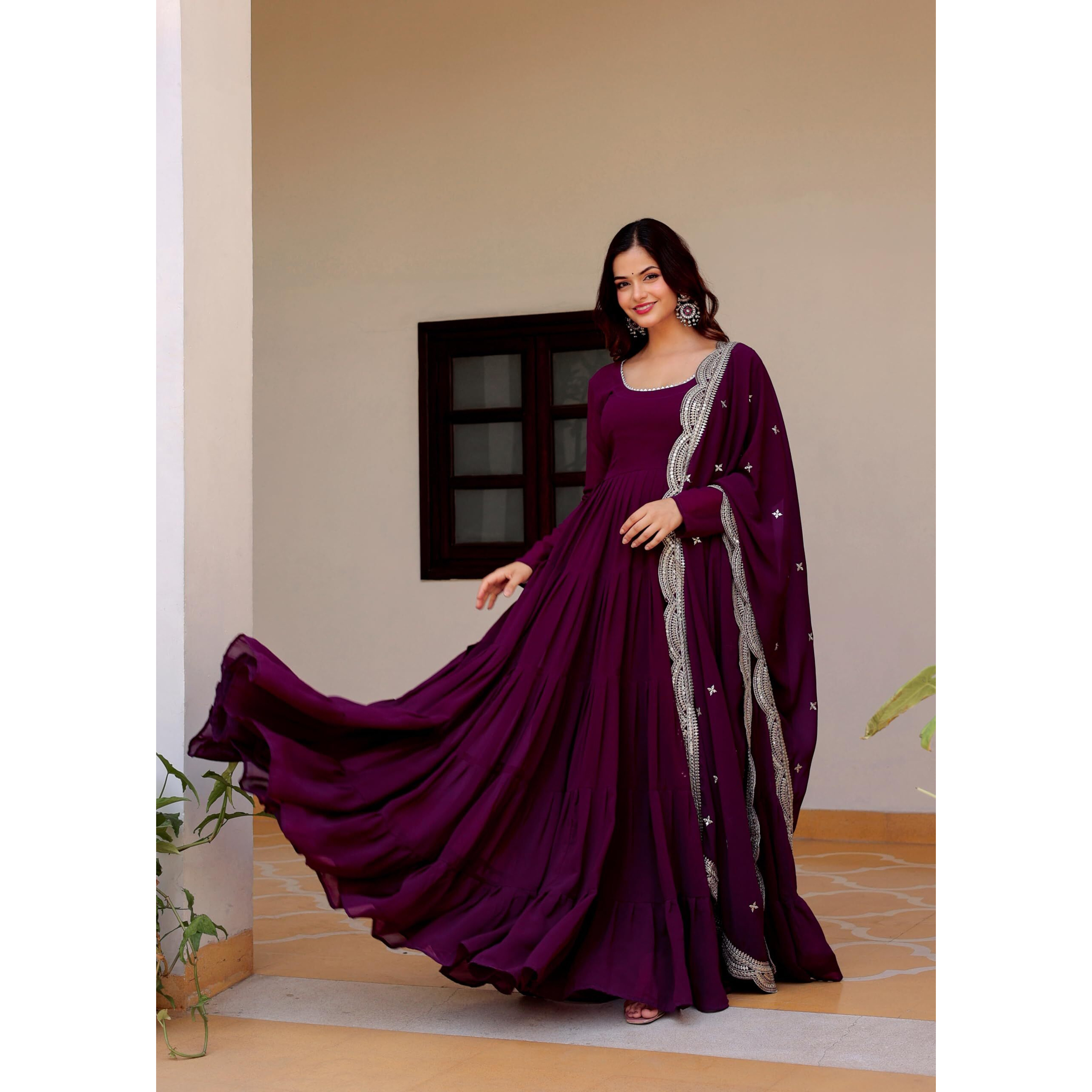 Fashion Basket Georgette Anarkali Kurta Set For Women Purple