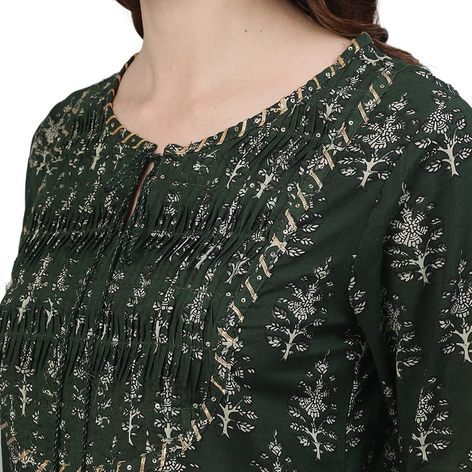 Ishin Women's Pure Cotton Printed A-Line Kurta Suit Set With Palazzo Emkplpmmp-3012_L_Green