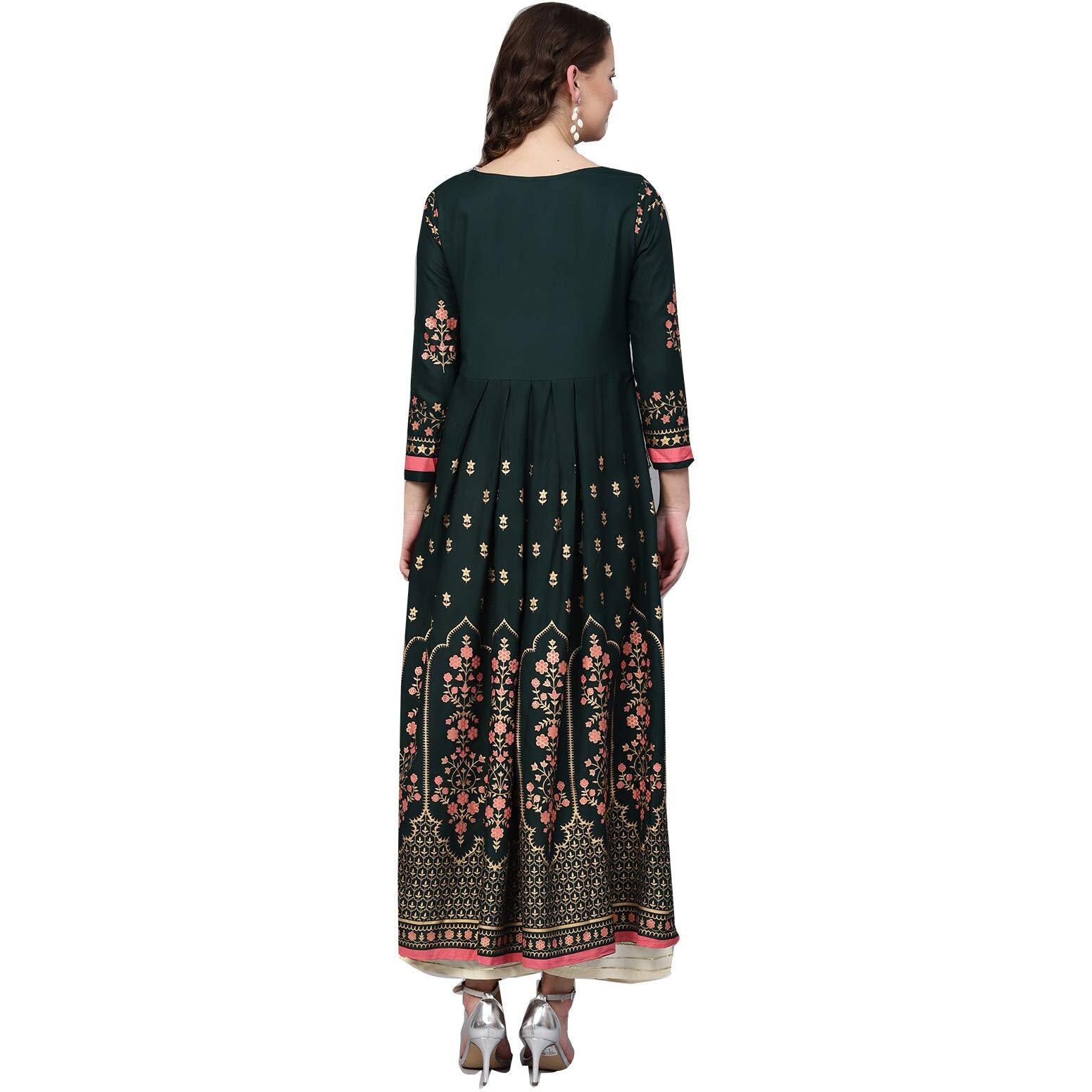 Ishin Women's Rayon Green Printed Anarkali Kurta