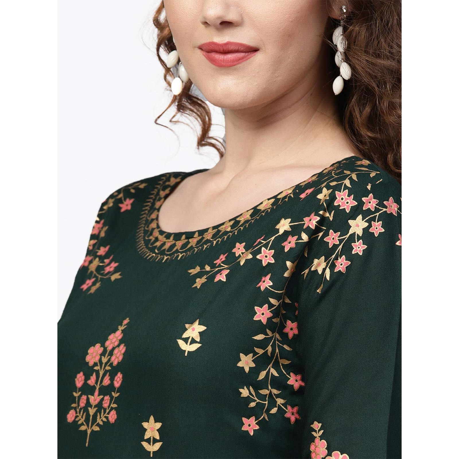 Ishin Women's Rayon Green Printed Anarkali Kurta
