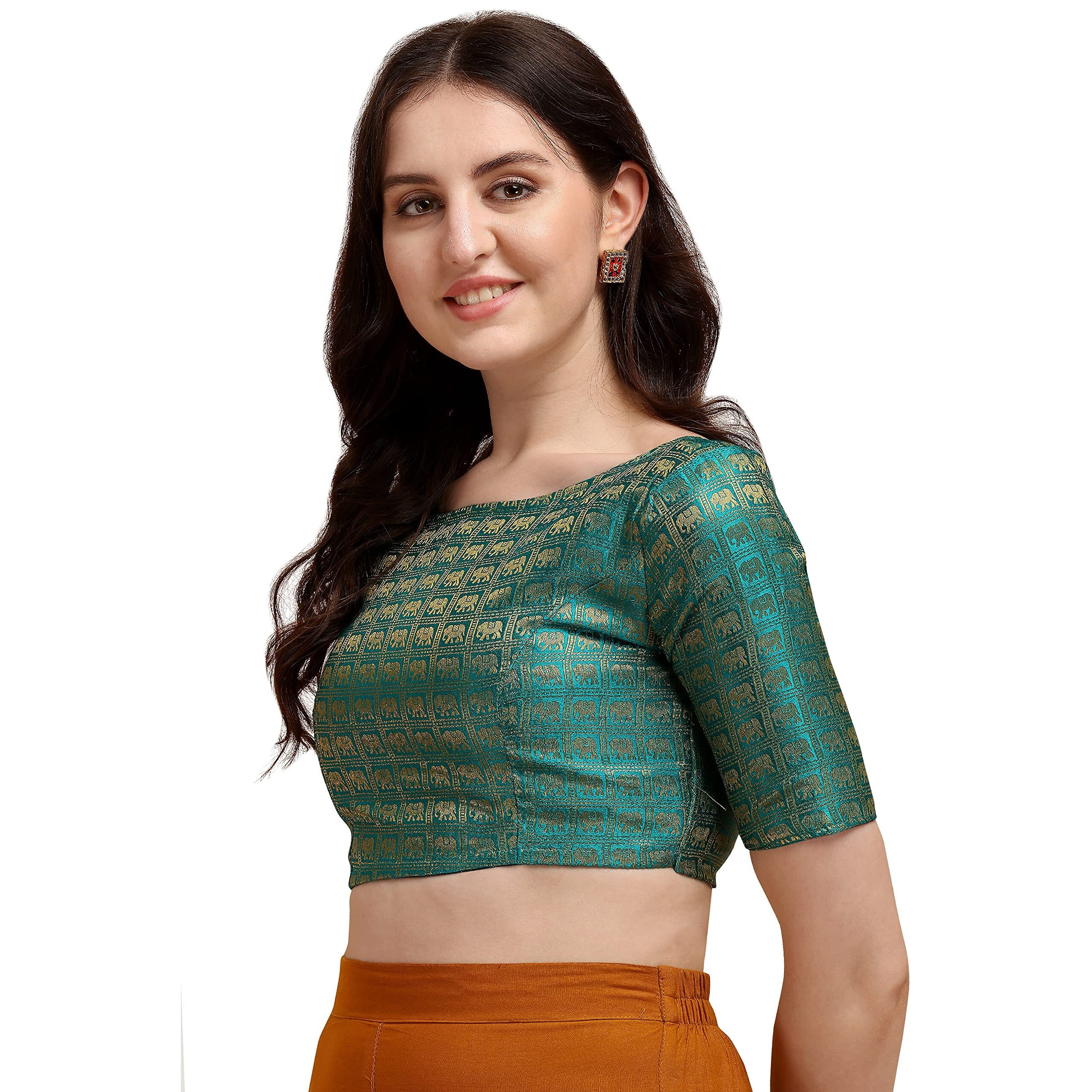 Oomph Jacquard Blue Readymade Blouse For Women - Rbbl135L