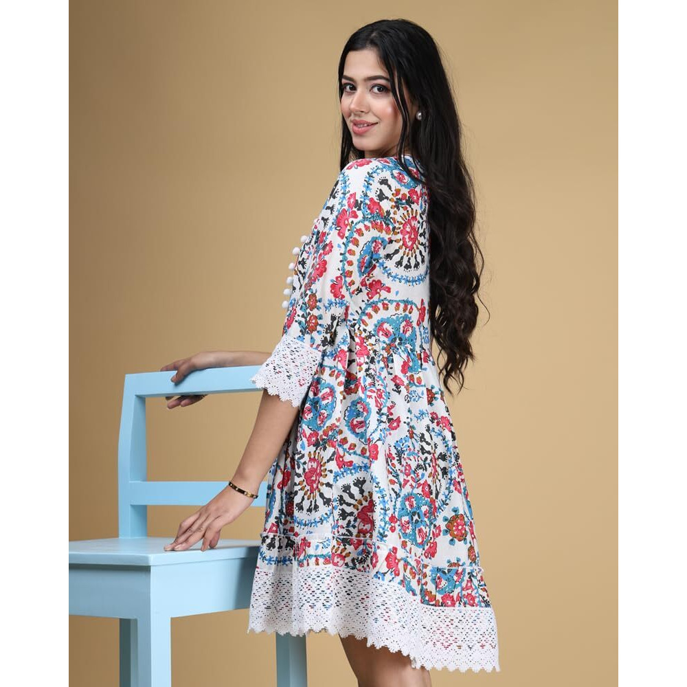 Noble Monk Women Flared Dress | 3/4 Sleeve | Crepe Fit | Midi Dress | One Piece Dress For Women