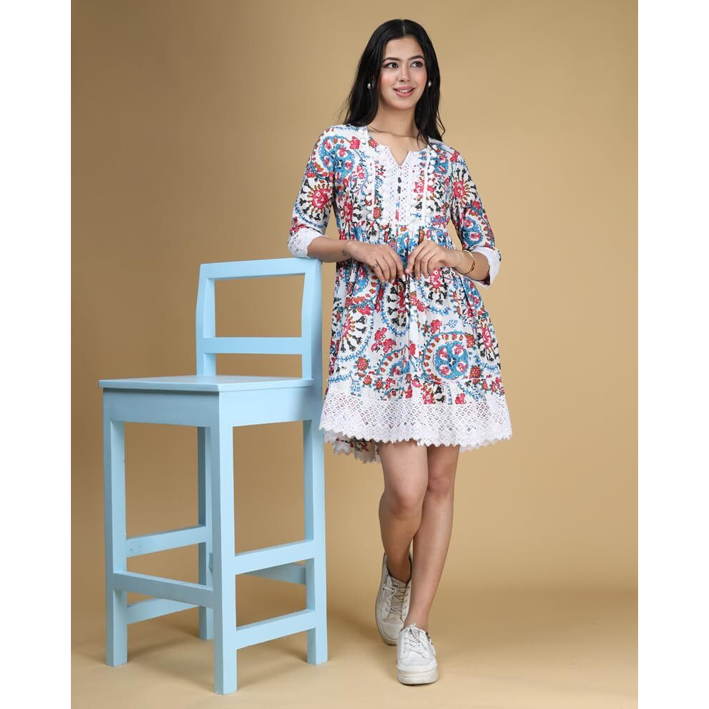 Noble Monk Women Flared Dress | 3/4 Sleeve | Crepe Fit | Midi Dress | One Piece Dress For Women