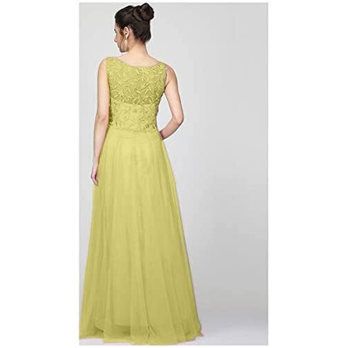 Patlani Women's Net Embroidery Aline-Flered Gown Dress For Women Full Stitched Gown Ready To Wear.(All Over-Musterd-S) Yellow