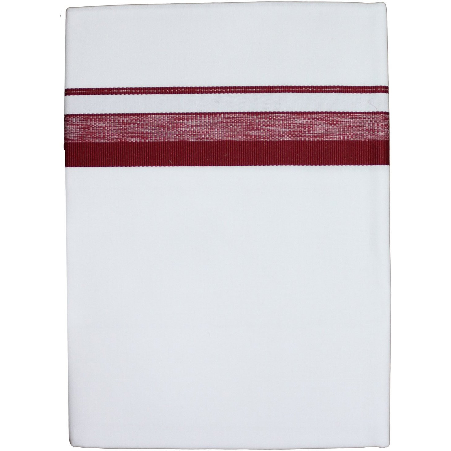 Prakasam Cotton Mens White Single Poly Cotton Dhoti With Fancy Border (1.28X2.00 Mtrs) (Gold Star) (Cherry)