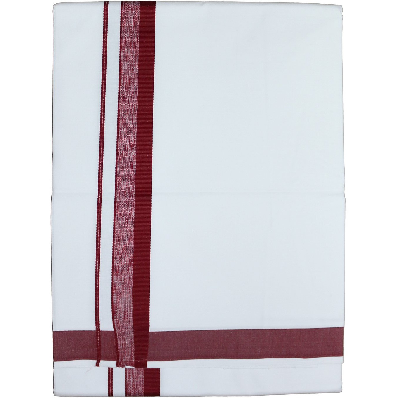 Prakasam Cotton Mens White Single Poly Cotton Dhoti With Fancy Border (1.28X2.00 Mtrs) (Gold Star) (Cherry)
