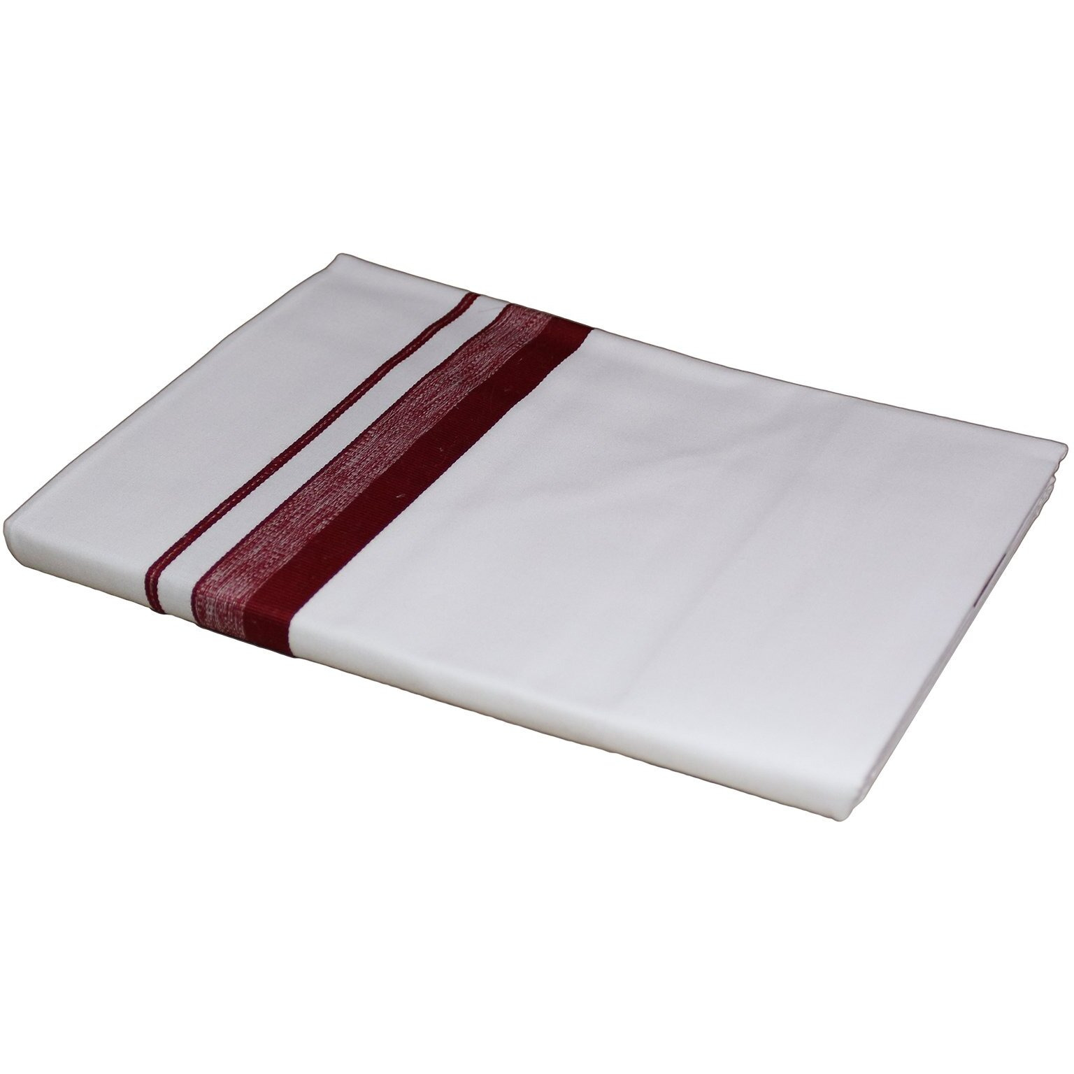 Prakasam Cotton Mens White Single Poly Cotton Dhoti With Fancy Border (1.28X2.00 Mtrs) (Gold Star) (Cherry)