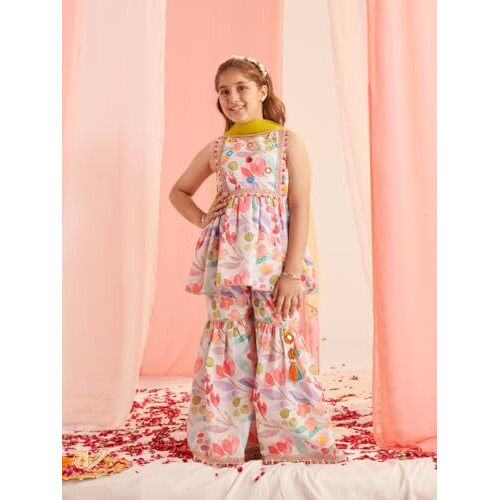 Pspeaches Girl's Cotton Sharara Set (Sha-Multiflax-6-7Y_Multi