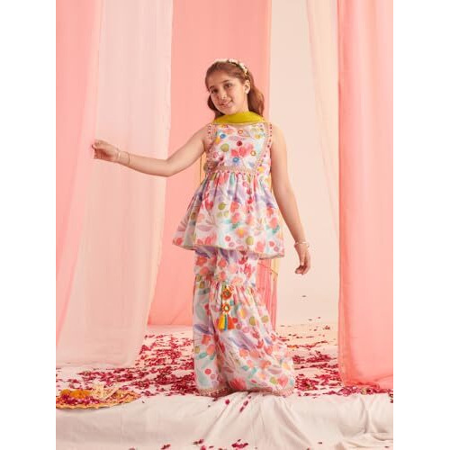 Pspeaches Girl's Cotton Sharara Set (Sha-Multiflax-6-7Y_Multi