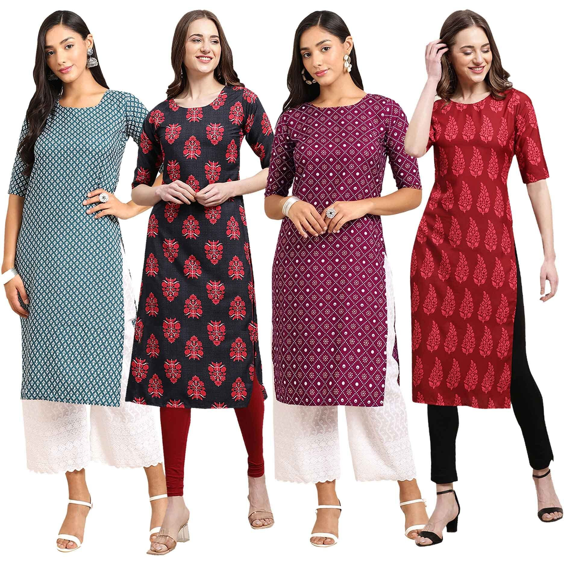 Pinkmint Women's Crepe Digital Print Straight Kurta [Pack Of 4] (Ckdr-351-345-355-337-S)