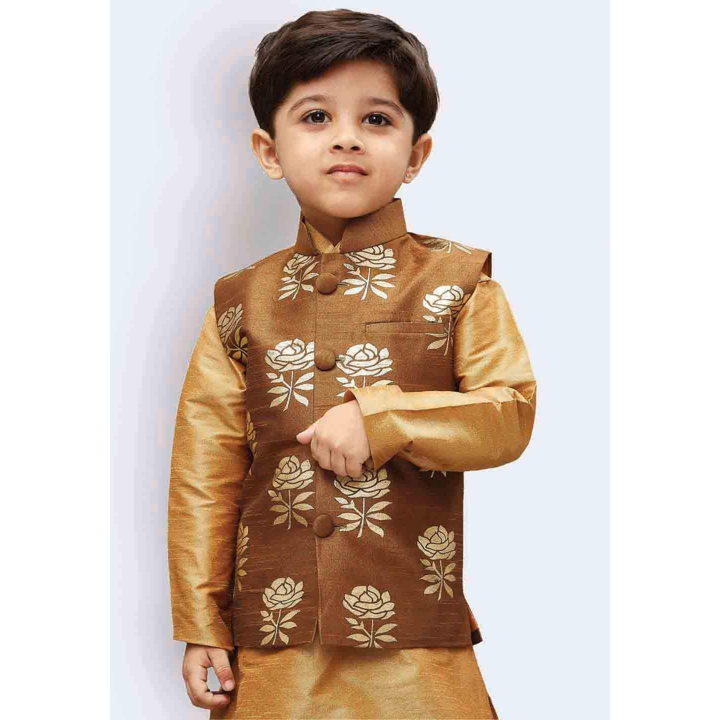 Jbn Creation Boy's Silk Blend Nehru Jacket (Vasbjco006_18_Coffee