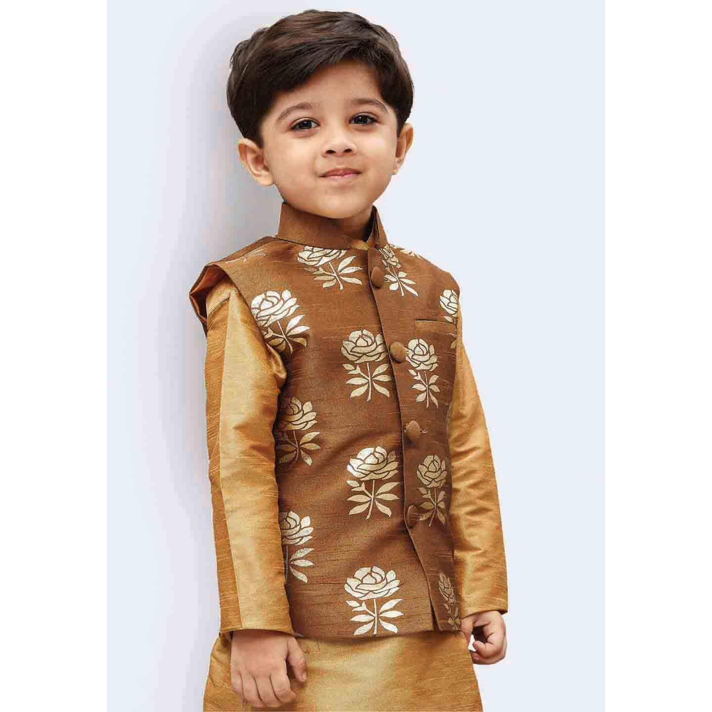 Jbn Creation Boy's Silk Blend Nehru Jacket (Vasbjco006_18_Coffee