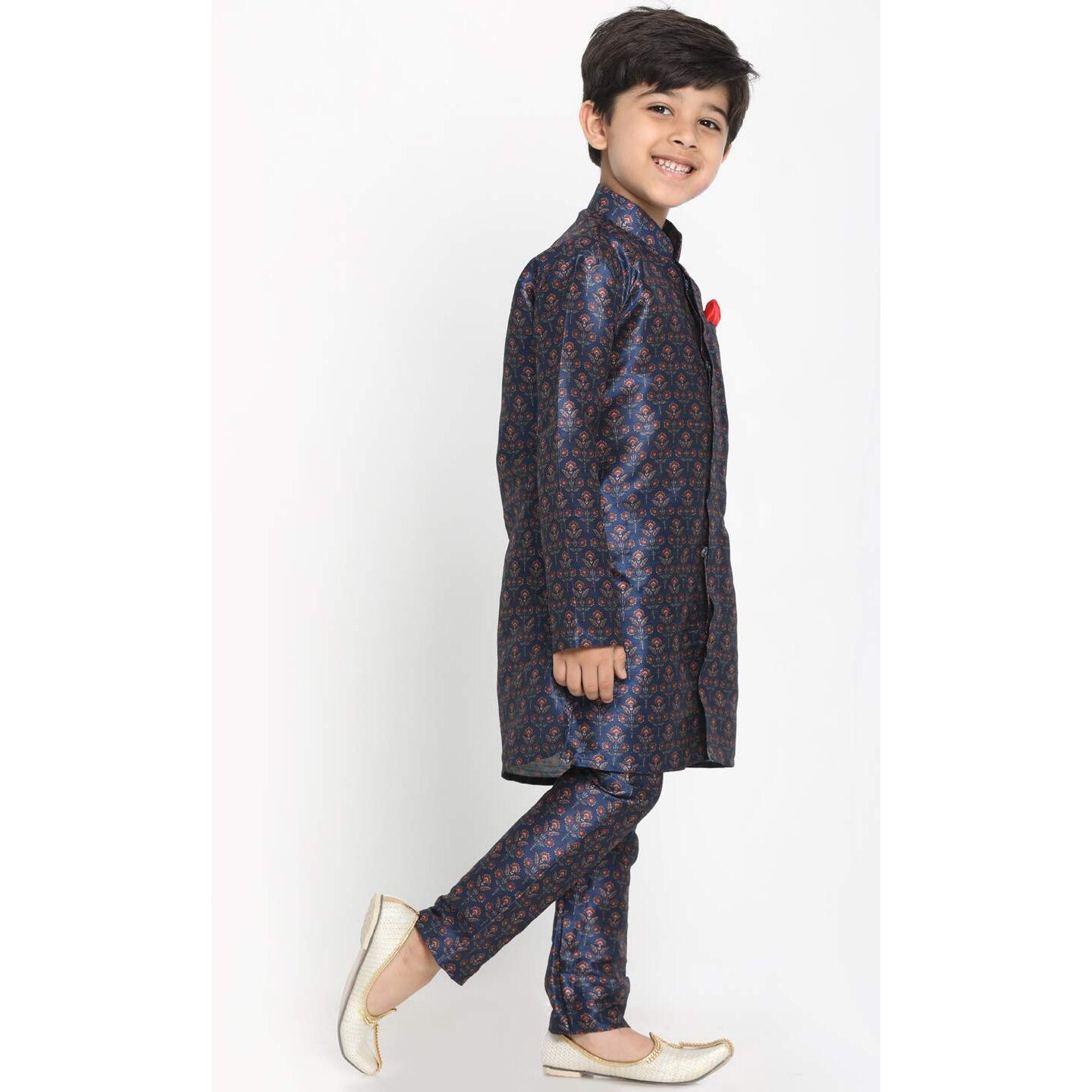 Jbn Creation Boys' Multicolor-Base-Blue Silk Blend Kurta And Pyjama Set_Jbnbkp001Nb_28