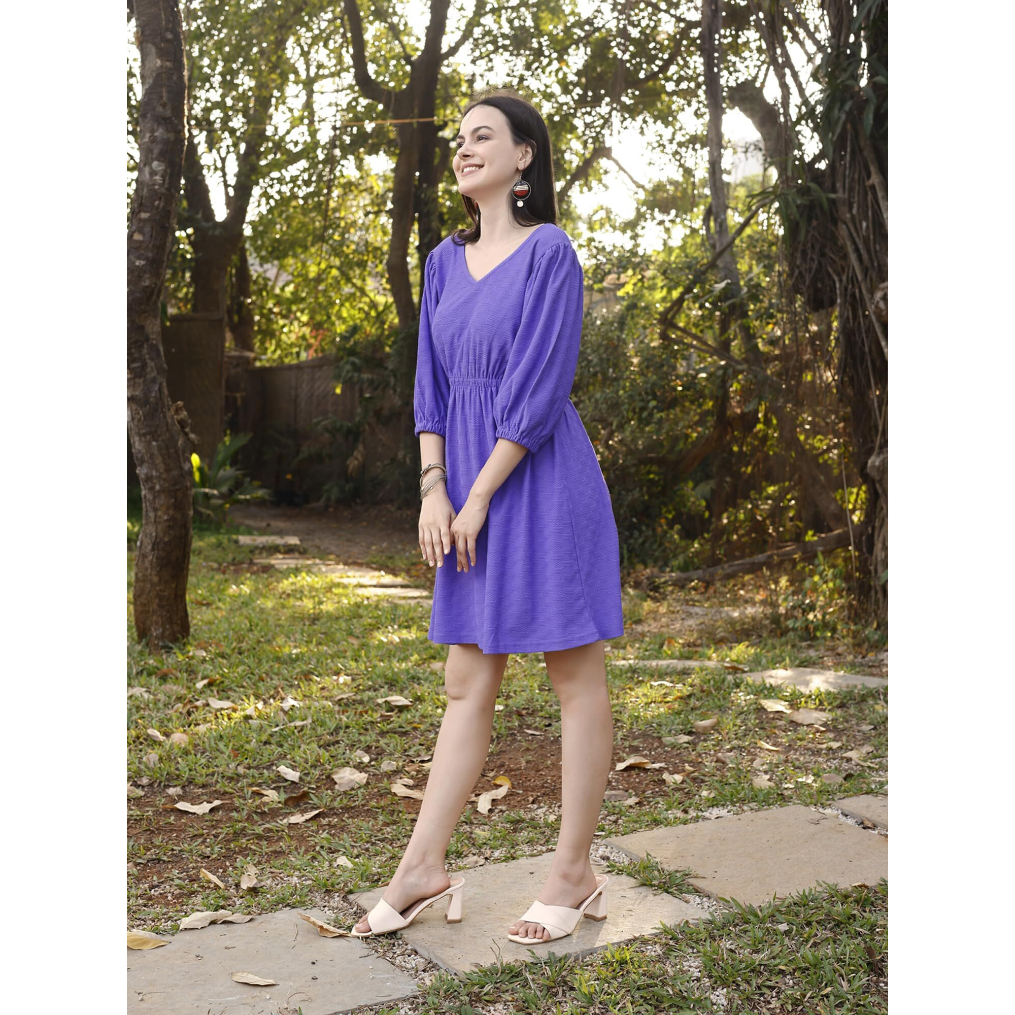 Purvaja Womens Fit & Flare Above Knee Length Dress (Pixi-001-Violete_Purple_Xx-Large)