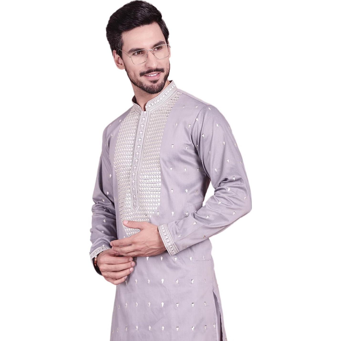 Jompers Mens Sequins Embroidered Kurtas (Grey, Xl)