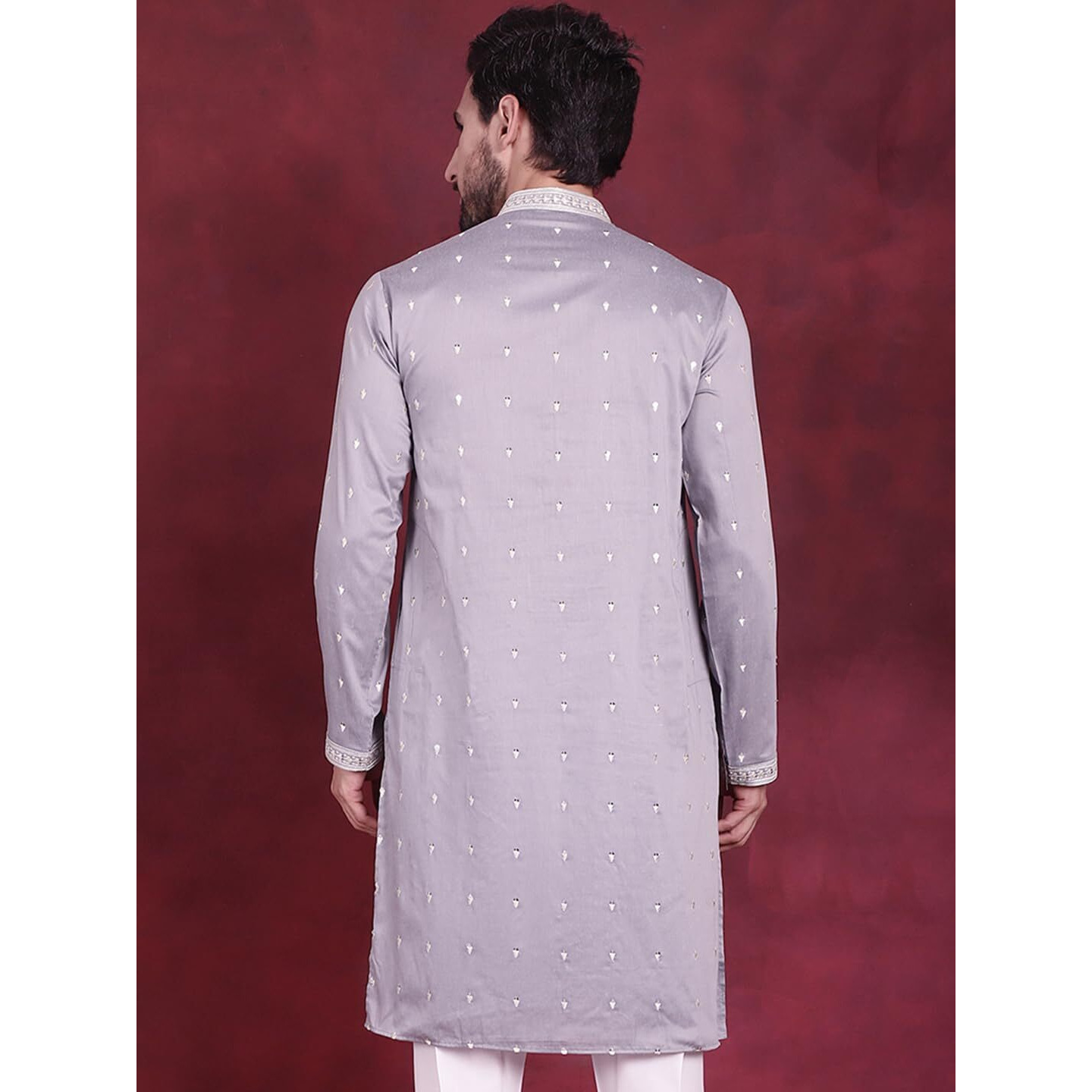 Jompers Mens Sequins Embroidered Kurtas (Grey, Xl)