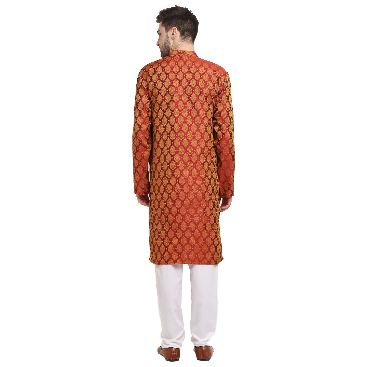 Jompers Men Green Jacquard Woven Design Kurta Pyjama. (Maroon, S)