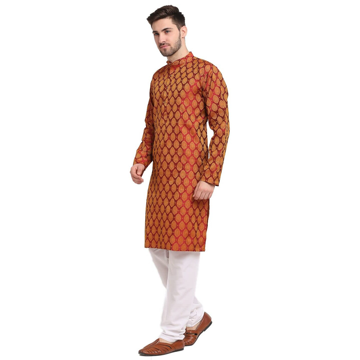 Jompers Men Green Jacquard Woven Design Kurta Pyjama. (Maroon, S)