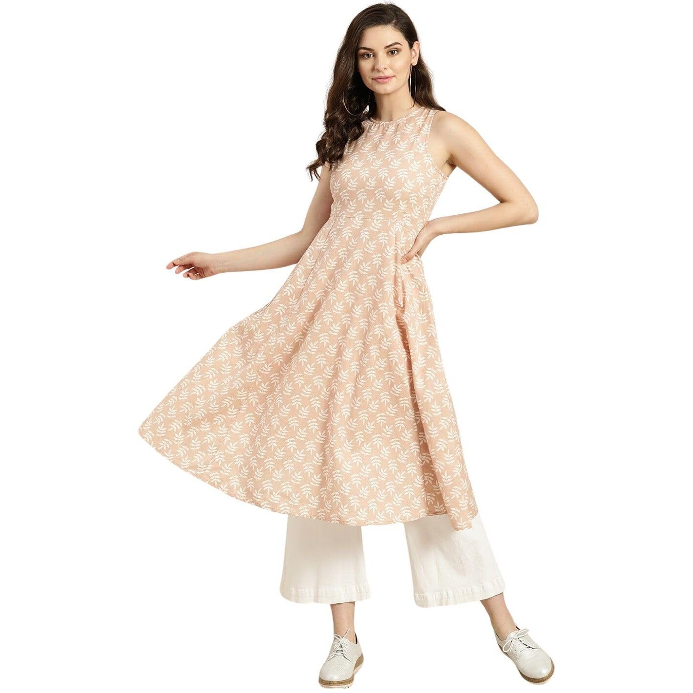 Rytras Women's Printed A-Line Kurta(Ryt518,Beige,Xl)