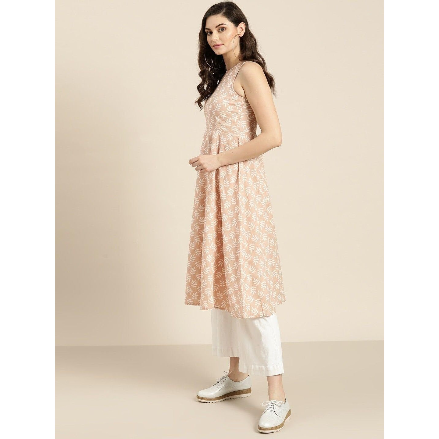 Rytras Women's Printed A-Line Kurta(Ryt518,Beige,Xl)