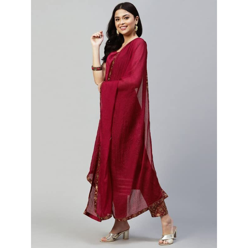 Sanisa Women's Solid Velvet Straight Kurta Set With Dupatta (37Kbd463N-L_Maroon)