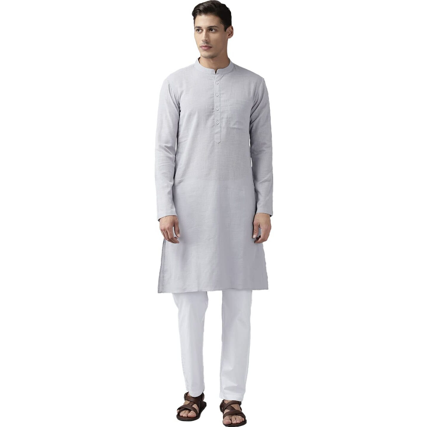 See Designs Men's Grey Cotton Straight Kurta With Slub Effect - Sdkt1011L (L)