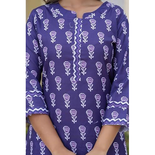 Lookmark Women's Printed Cotton Blend Straight Kurta Pant Set - Elegant Ethnic Wear Ensemble For Modern Women, Perfect For Any Occasion (Az-Lm-P6-Ks2115-Xxl) Violet
