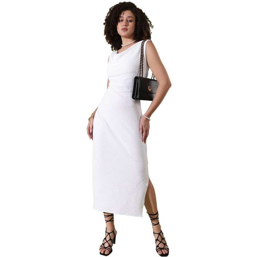 Selvia Women's Solid Sleeveless Lycra Cowl Neck Bodycon Dress (645Dtk11291N-M_White)