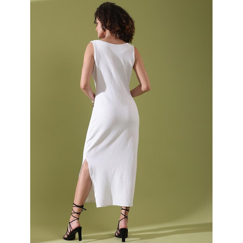 Selvia Women's Solid Sleeveless Lycra Cowl Neck Bodycon Dress (645Dtk11291N-M_White)