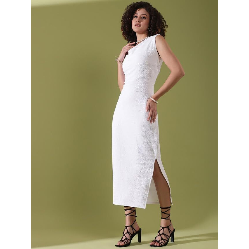 Selvia Women's Solid Sleeveless Lycra Cowl Neck Bodycon Dress (645Dtk11291N-M_White)