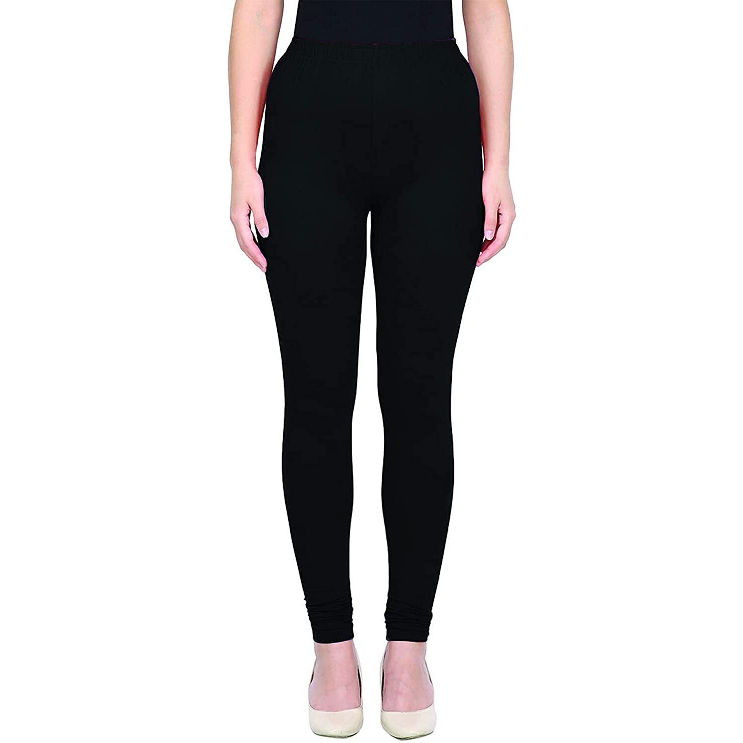 Shasmi Women's Leggings Cotton Lycra 4 Way Stretchable Skin Fit Black Colored Chudidar Full Length Leggings For Women (Leggings Chudidar 21 Black Plus)