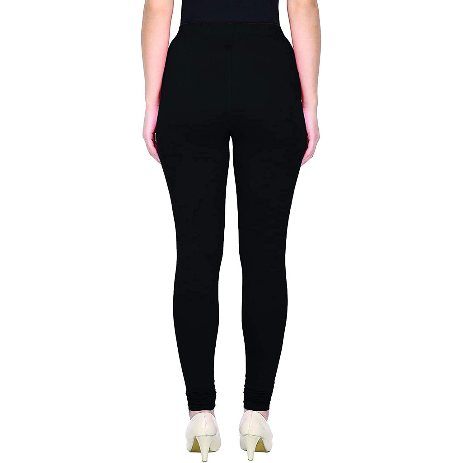 Shasmi Women's Leggings Cotton Lycra 4 Way Stretchable Skin Fit Black Colored Chudidar Full Length Leggings For Women (Leggings Chudidar 21 Black Plus)