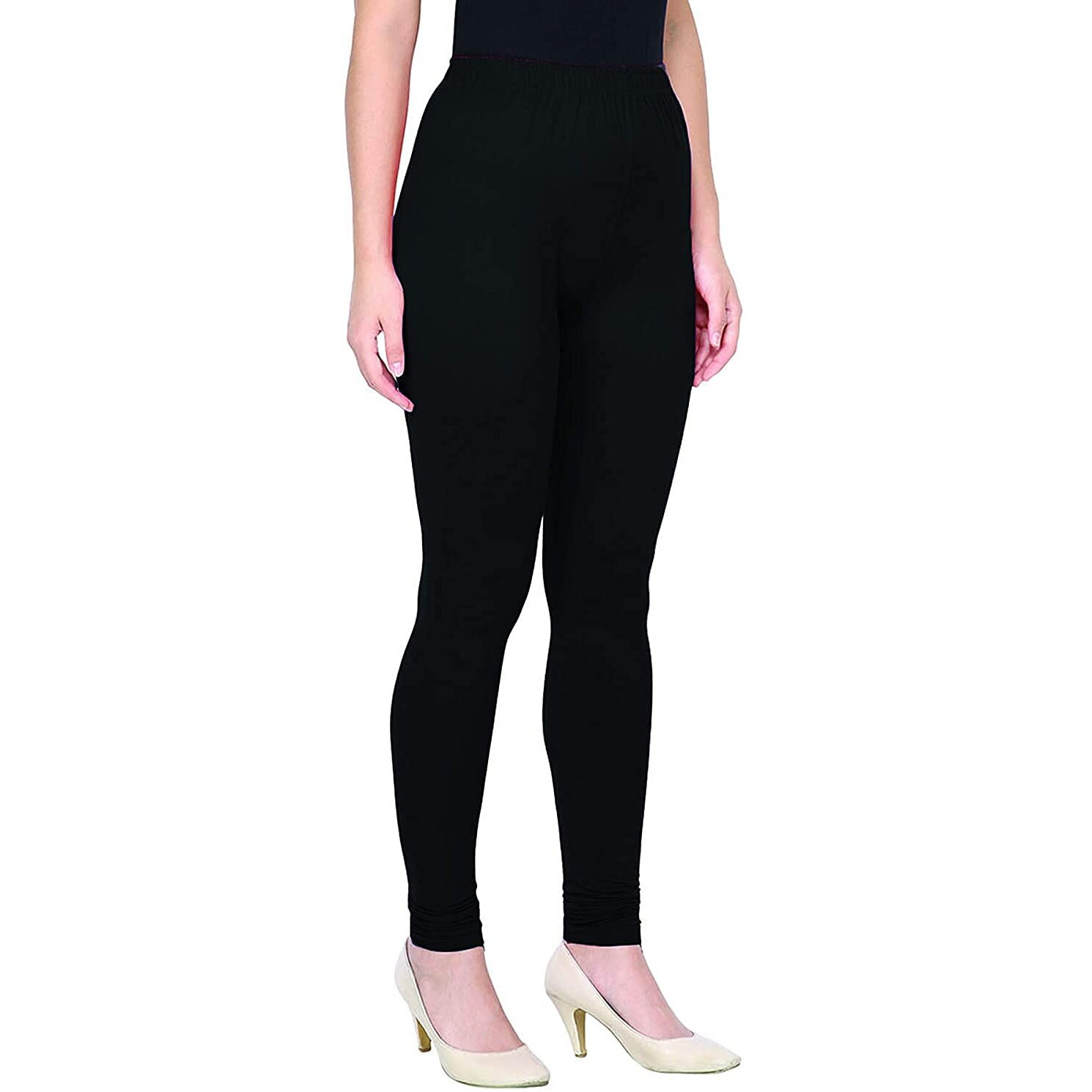 Shasmi Women's Leggings Cotton Lycra 4 Way Stretchable Skin Fit Black Colored Chudidar Full Length Leggings For Women (Leggings Chudidar 21 Black Plus)