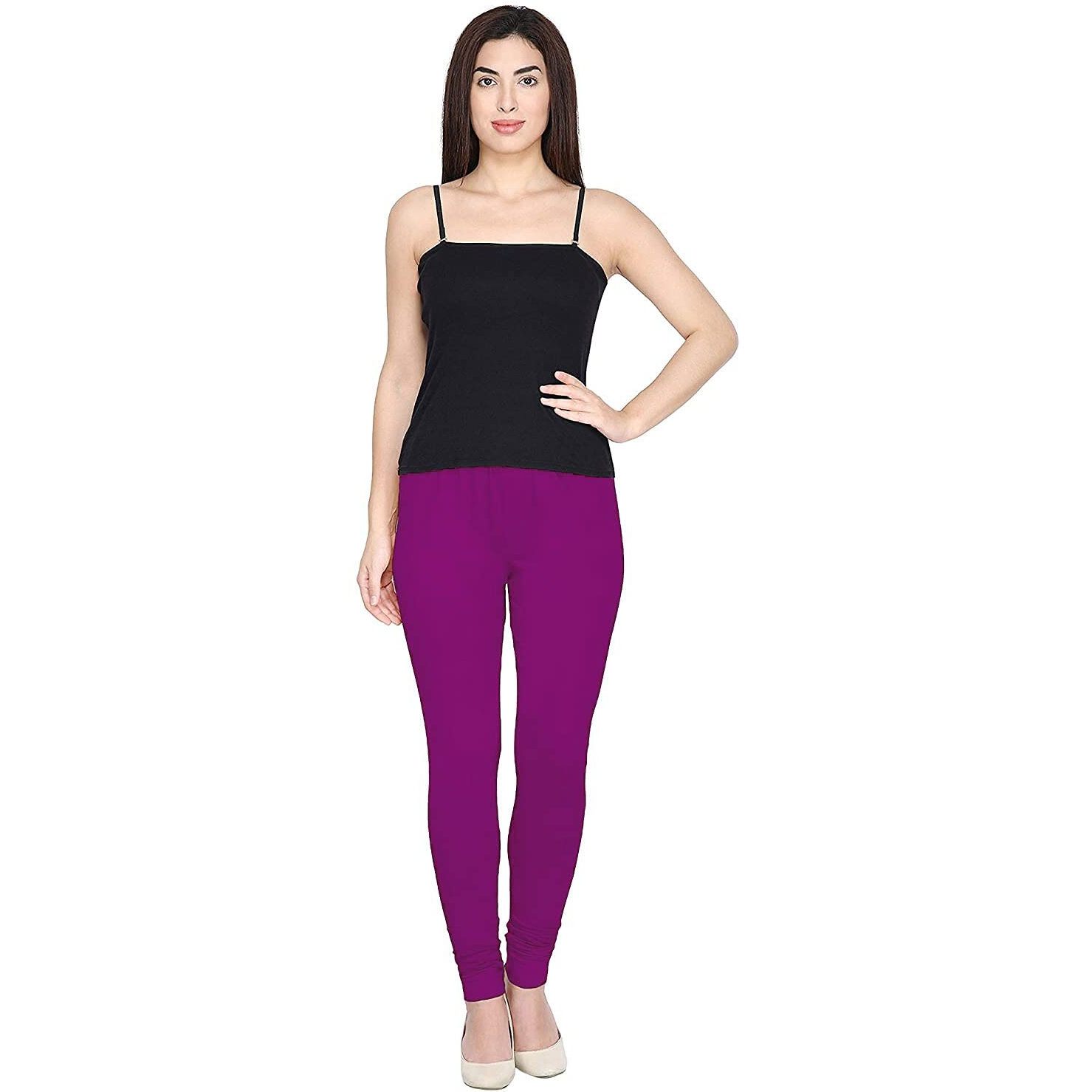 Shasmi Women's Stretch Leggings Com Chudidar Purple 19_Mulberry M