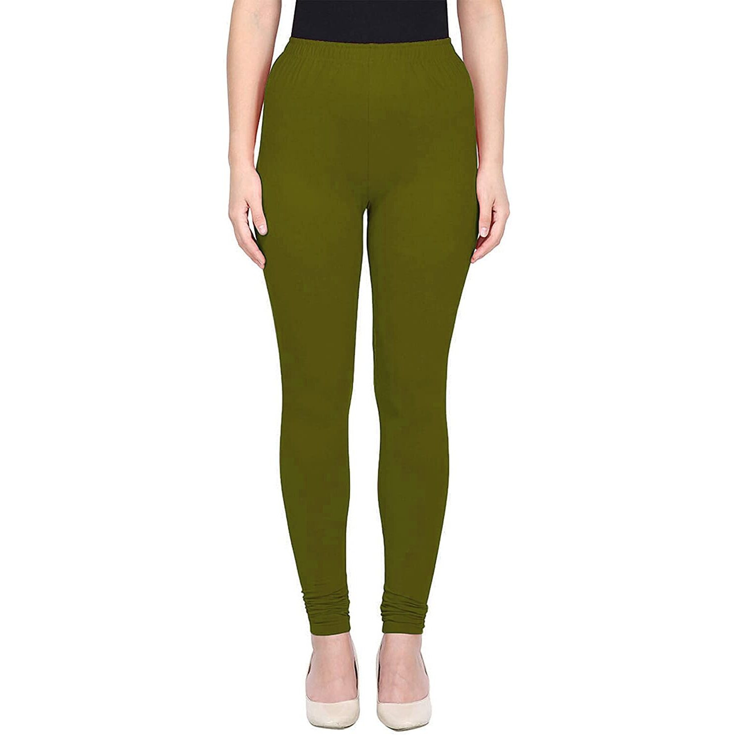 Shasmi Women's Stretch Leggings (Chudidar Green Mahendi Dark 14 Olive M)
