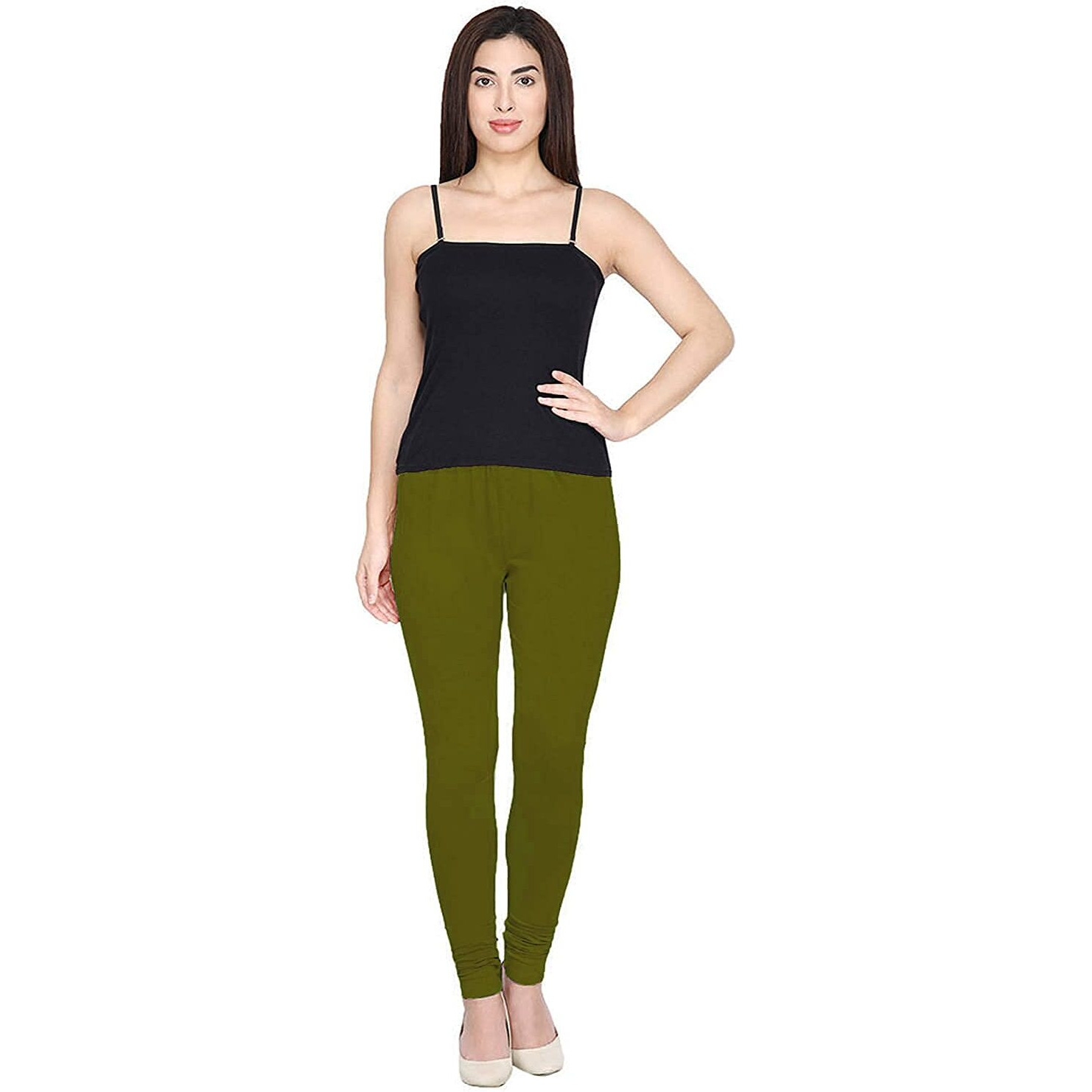 Shasmi Women's Stretch Leggings (Chudidar Green Mahendi Dark 14 Olive M)