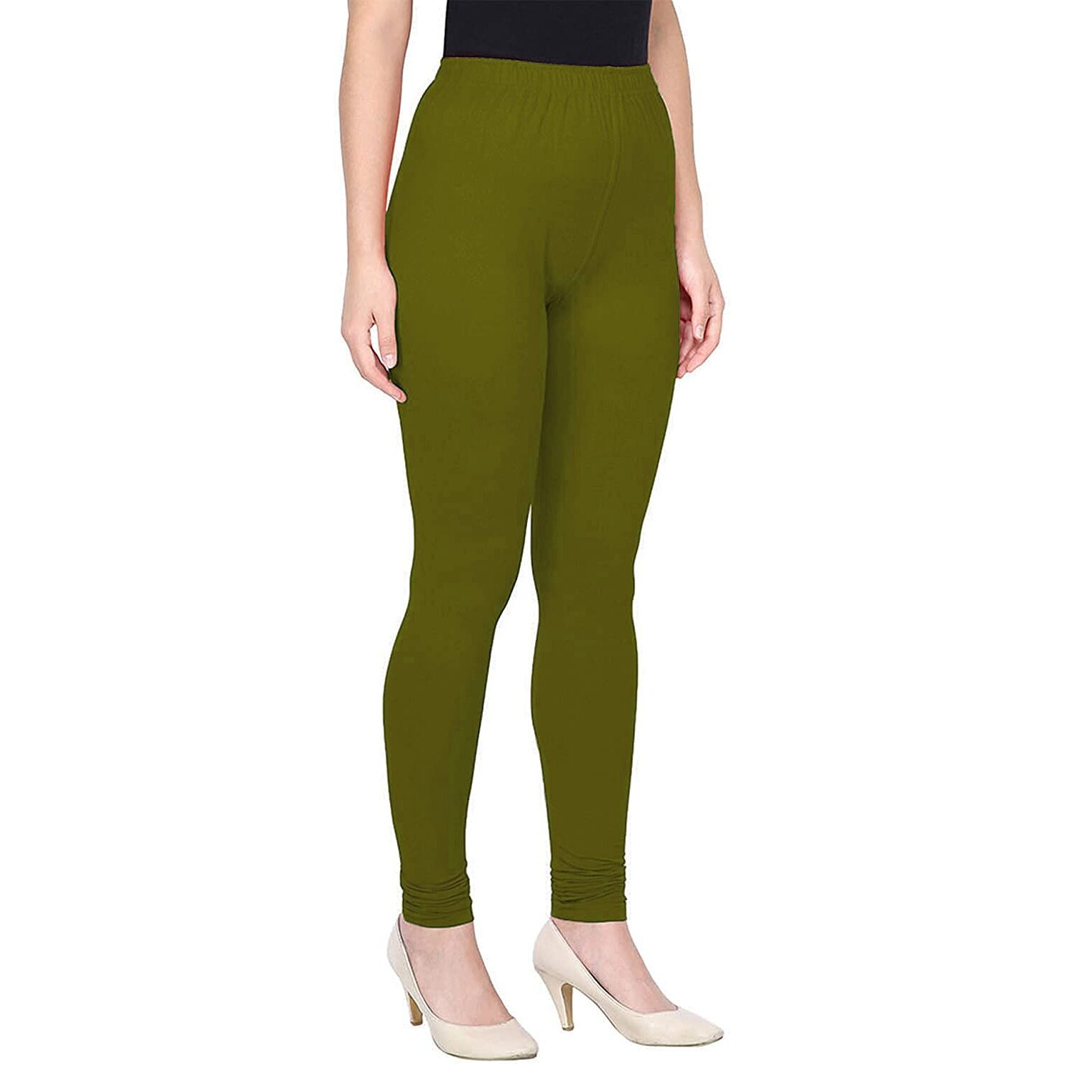 Shasmi Women's Stretch Leggings (Chudidar Green Mahendi Dark 14 Olive M)