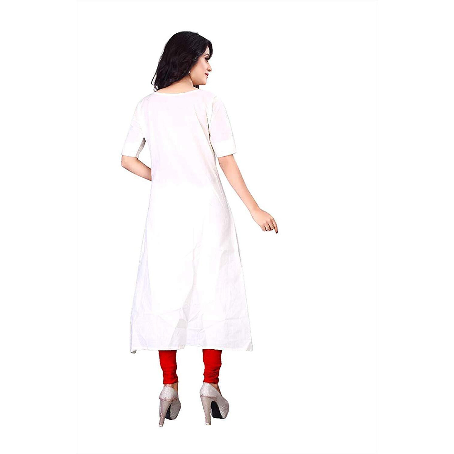 Om Sai Latest Creation Women's Slub-Rayon Half Sleeve Anarkli Kurti (White, Xx-Large)