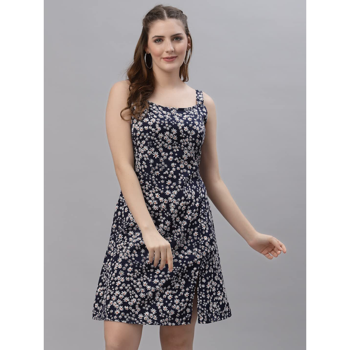 Oomph Dress For Women Stylish| Summer Vacation Style |Floral Print Spaghetti Strap |Mini Dressfor Women's & Girl's |Lightweight Flared Dress For Casual & Holiday Wear Blue