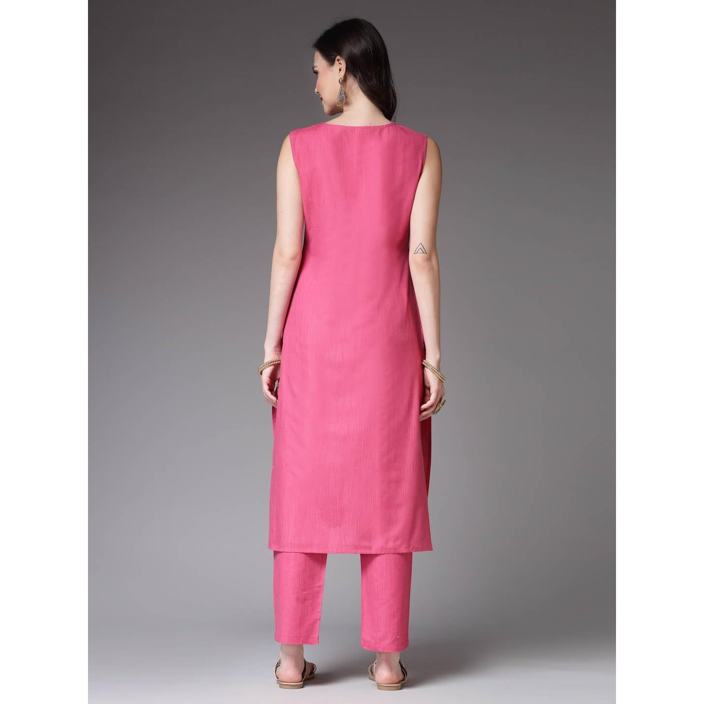 Stylum Women's Woven Designed Cotton Blend Straight Kurta Pant Set (Kpxpinktaj40_Pink, L)