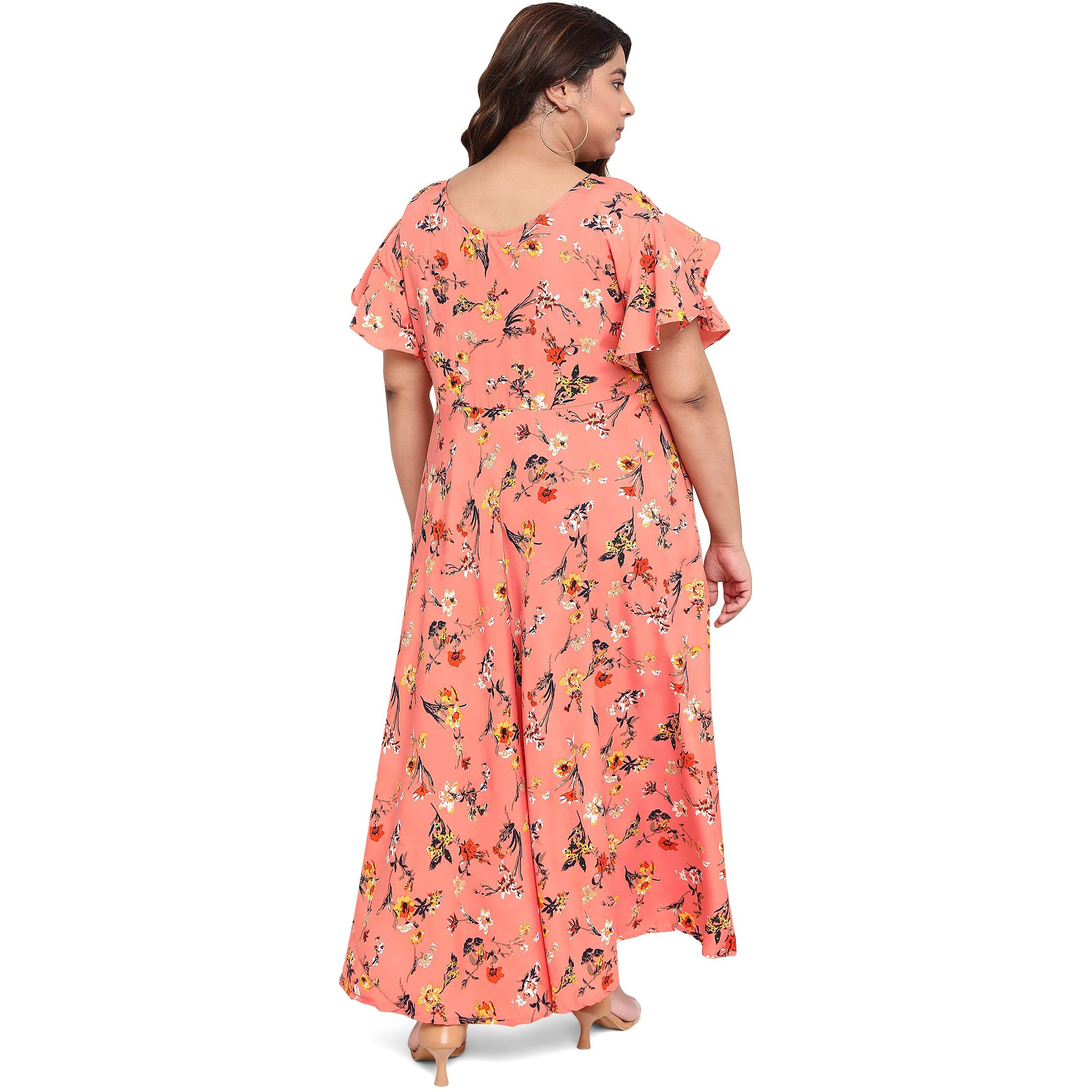 Oomph Women's Western & Fusion Wear Crepe A-Line Maxi Plus Size Dress - Blush Red - Od240_3Xl
