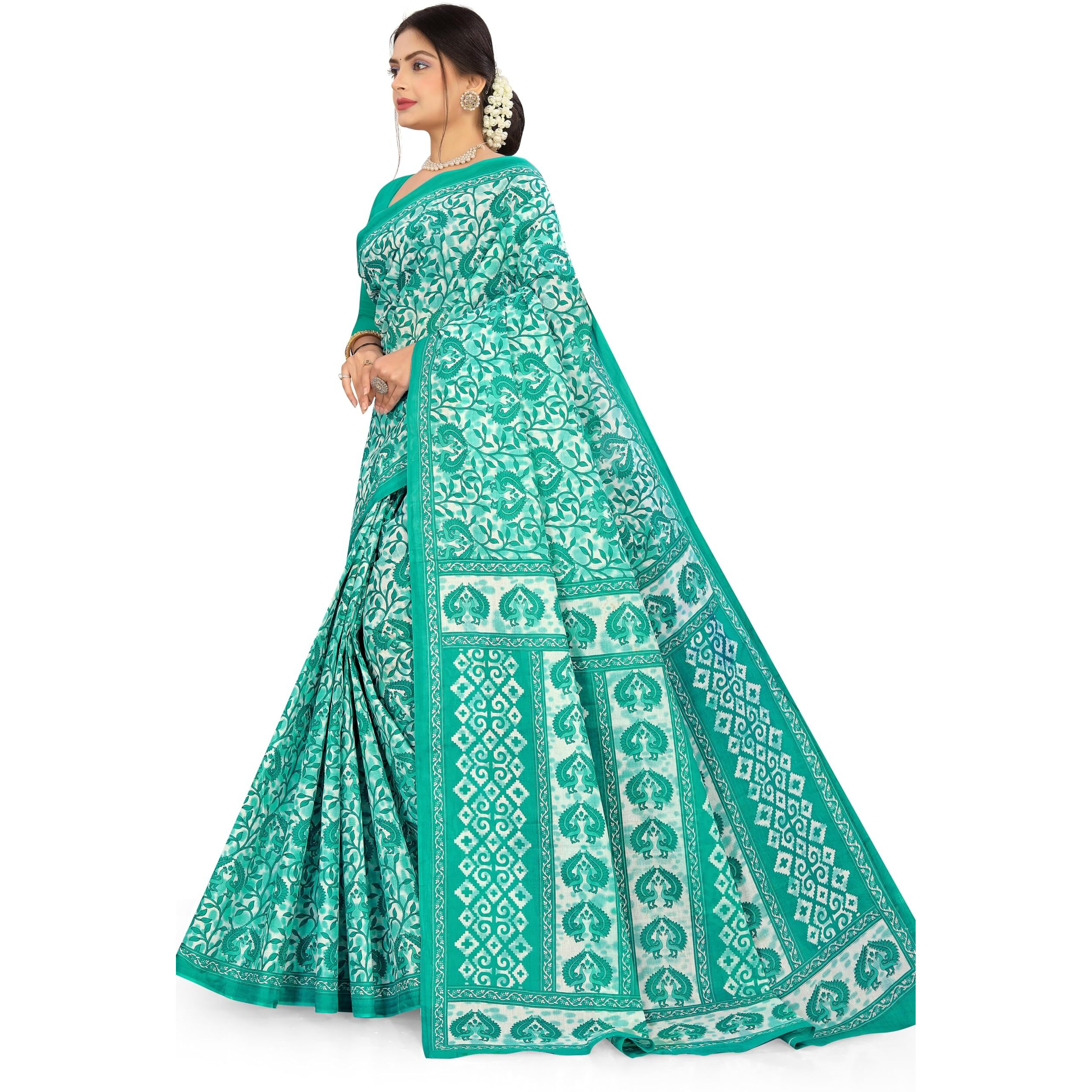 Tamaira Fashion Women's Plain Weave Pure Cotton Saree Without Blouse Piece(2479_Seagreen)
