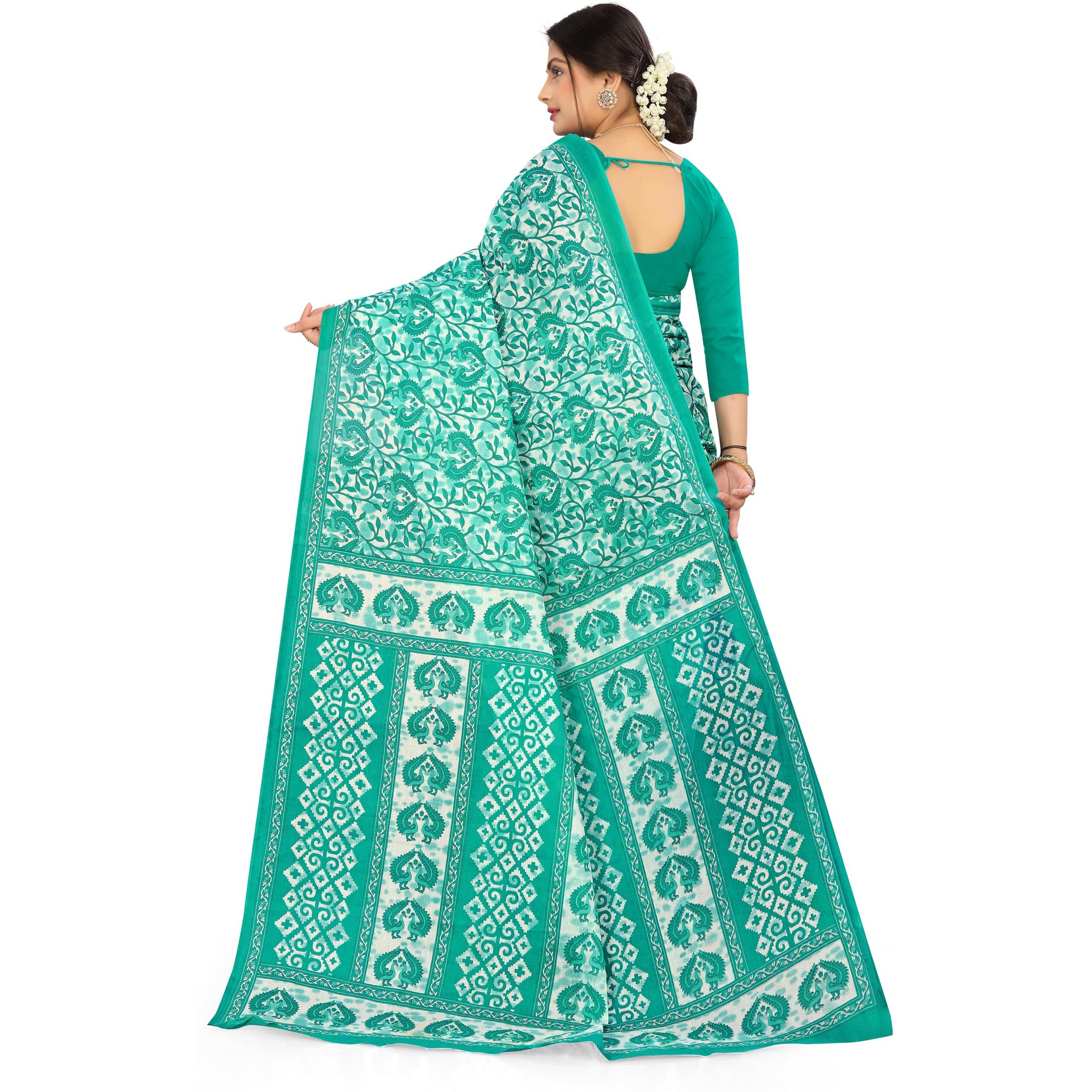 Tamaira Fashion Women's Plain Weave Pure Cotton Saree Without Blouse Piece(2479_Seagreen)