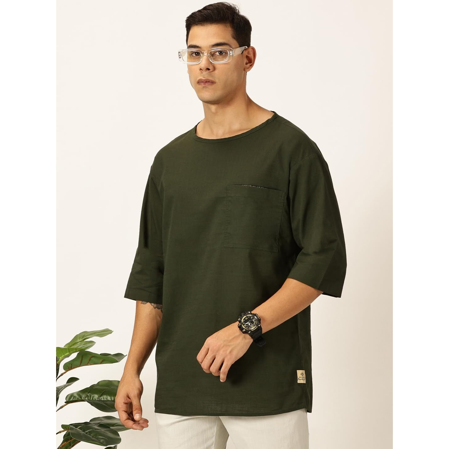 Thomas Scott Men's Linen Relaxed Shirt (Ts1525_Olive