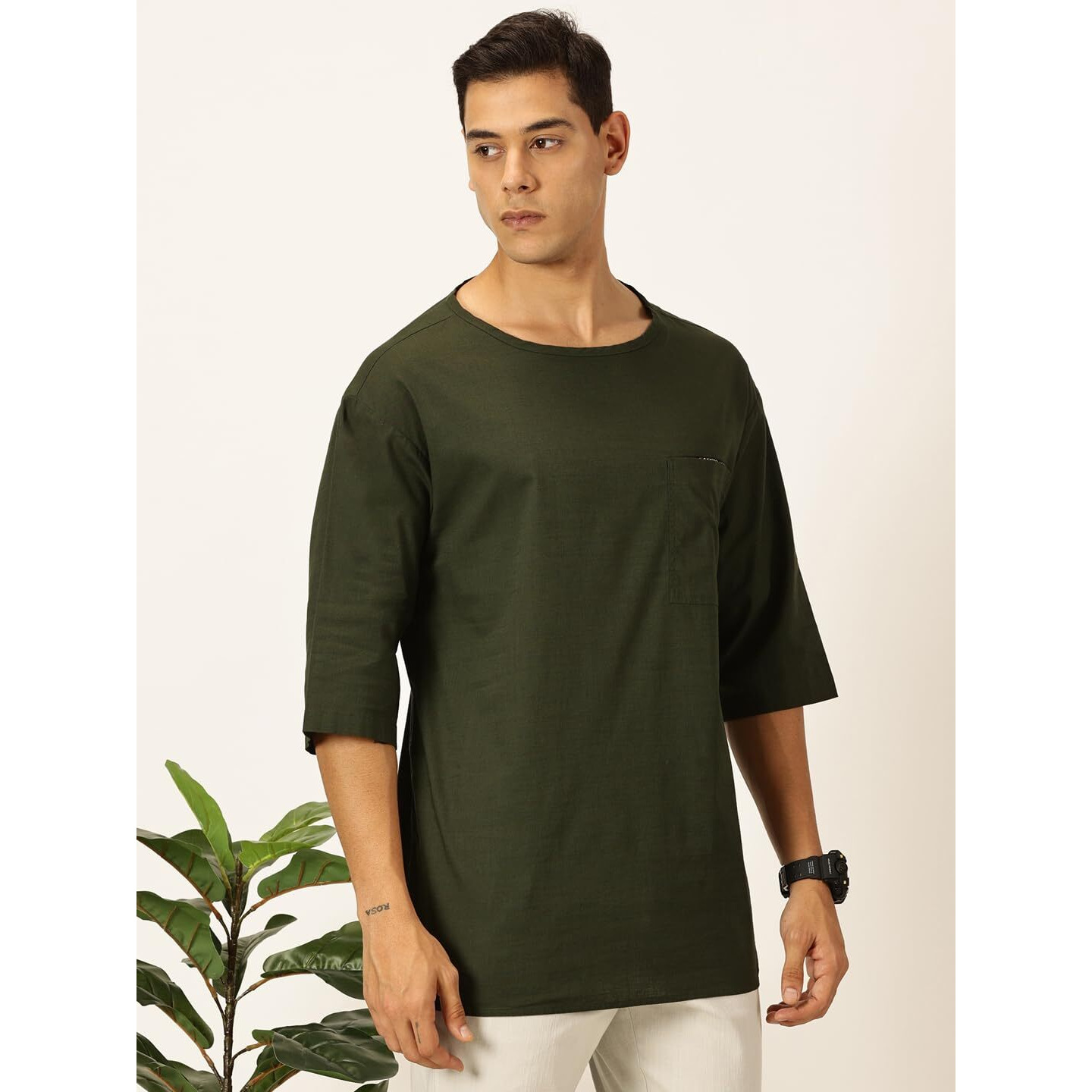 Thomas Scott Men's Linen Relaxed Shirt (Ts1525_Olive